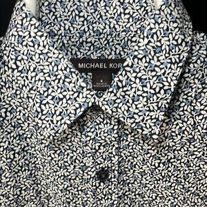 Michael Kors Men's S L/S Blue and White Patterned Shirt